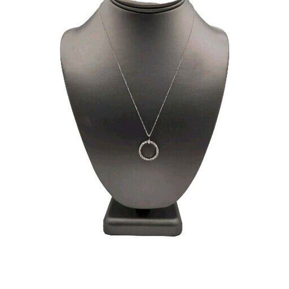 10k Diamonds White Gold Hoop Pendant & Necklace 18" - Picture 4 of 9